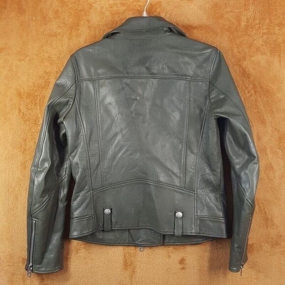 COACH Womens Jacket Small Dark Green Heavy Leather Moto Lined Biker ICON $1245 - Picture 5 of 11